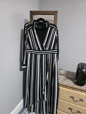INC International Concepts Black and White Striped Wrap Dress